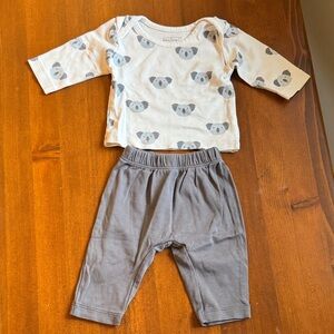 100% Pima Cotton Koala Print Baby Top and Gray Pants Set